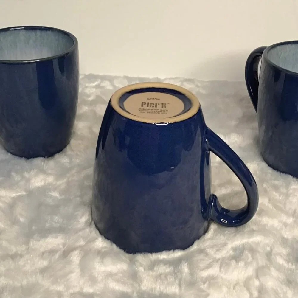 Pier 1 ~ Blue Azure Dip Dye Coffee Mugs / Cups - Set of 4 -‎ Retired